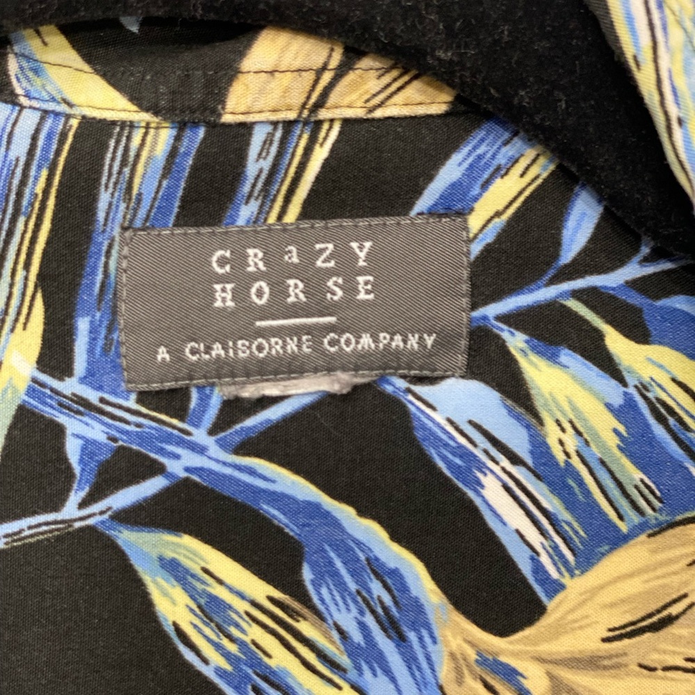 Crazy Horse Black and Blue Hawaiian Patterned Shirt- Short Sleeve -Rayon- Size L